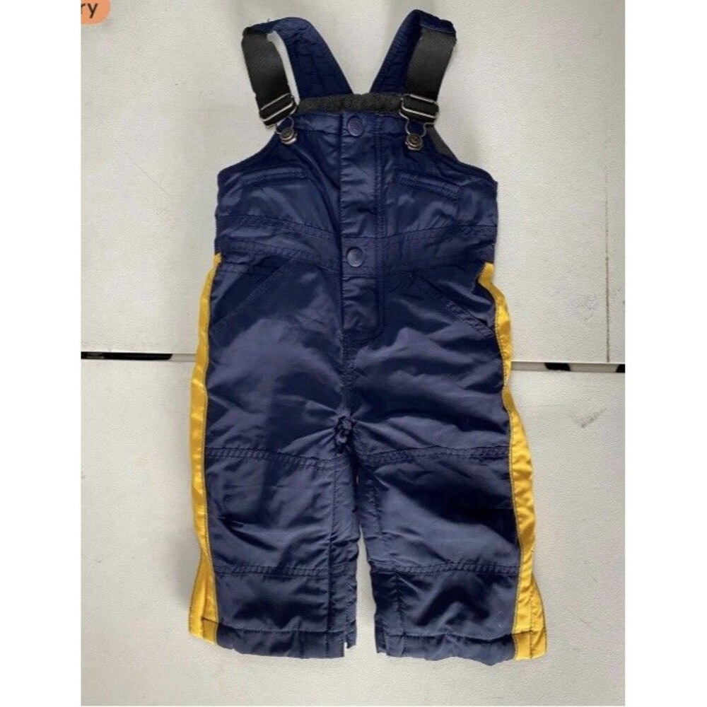 Vintage Baby Gap Navy Blue Yellow Stripe Snow Bib Overalls 12-18 Months
